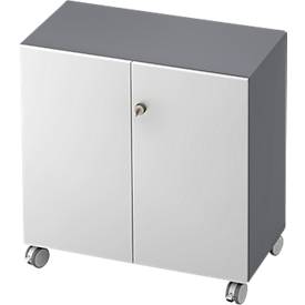 Armoire à roulettes TOPAS LINE, 2 hauteurs de classeurs, portes verrouillables, graphite/blanc