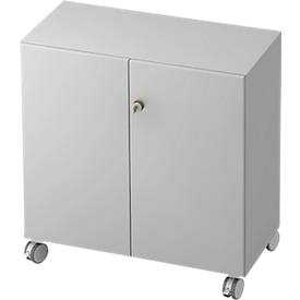 Armoire à roulettes TOPAS LINE, 2 hauteurs de classeurs, portes verrouillables, gris clair/gris clair