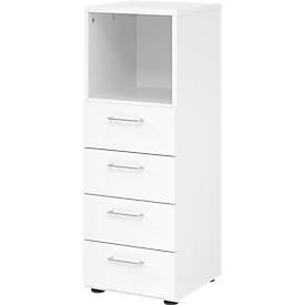 Armoire à tiroirs Breno, 4 tiroirs, 1 compartiment, poignées métalliques, L 400 x P 420 x H 1100 mm, blanc/blanc