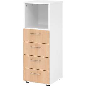 Armoire à tiroirs Breno, 4 tiroirs, 1 compartiment, poignées métalliques, L 400 x P 420 x H 1100 mm, blanc/chêne
