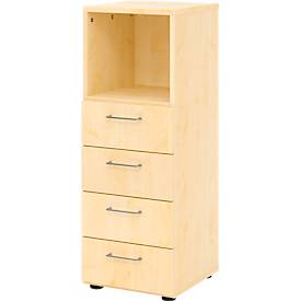 Armoire à tiroirs Breno, 4 tiroirs, 1 compartiment, poignées métalliques, L 400 x P 420 x H 1100 mm, érable/érable