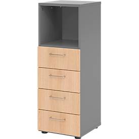 Armoire à tiroirs Breno, 4 tiroirs, 1 compartiment, poignées métalliques, L 400 x P 420 x H 1100 mm, graphite/chêne