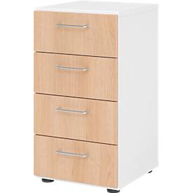 Armoire à tiroirs Breno, 4 tiroirs, poignées métalliques, L 400 x P 420 x H 748 mm, blanc/chêne
