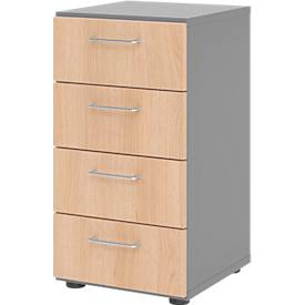 Armoire à tiroirs Breno, 4 tiroirs, poignées métalliques, L 400 x P 420 x H 748 mm, graphite/chêne