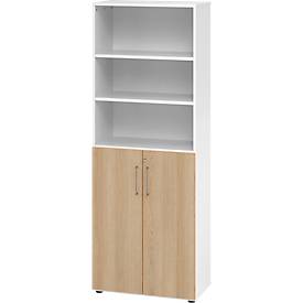 Armoire combinée Breno, 6OH, élément d'armoire et d'étagère, verrouillable, L 800 x P 420 x H 2156 mm, panneau de particules, blanc/chêne
