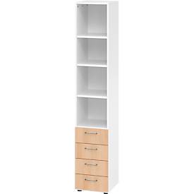 Armoire combinée Breno, avec 4 tiroirs &amp; élément d'étagère, 6 HC, L 400 x P 420 x H 2156 mm, panneau de particules, blanc/chêne