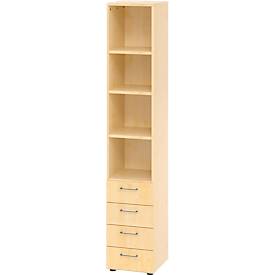 Armoire combinée Breno, avec 4 tiroirs &amp; élément d'étagère, 6 HC, L 400 x P 420 x H 2156 mm, panneau de particules, érable/érable