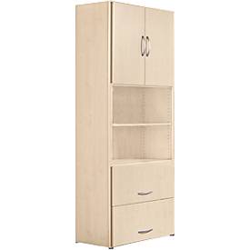 Armoire combinée PALENQUE, 6 HC, portes en bois, tiroir à dossiers suspendus, l. 800 x P 420 x H 2160 mm, érable