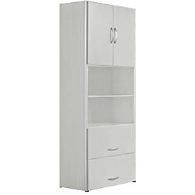 Armoire combinée PALENQUE, 6 HC, portes en bois, tiroir à dossiers suspendus, l. 800 x P 420 x H 2160 mm, gris clair