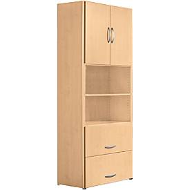Armoire combinée PALENQUE, 6 HC, portes en bois, tiroir à dossiers suspendus, l. 800 x P 420 x H 2160 mm, hêtre