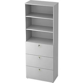 Armoire combinée TOPAS LINE, 6 hauteurs de classeurs, étagère et dossiers suspendus, gris clair/gris clair