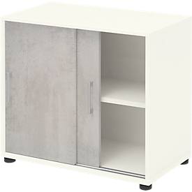 Armoire complémentaire TEMPIO, en bois, 2 portes coulissantes, 2 OH, L 800 x P 430 x H 740 mm, blanc/béton