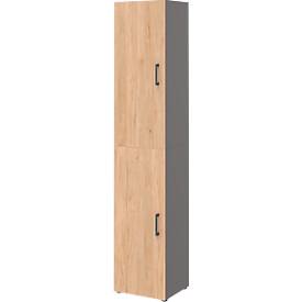 Armoire de bureau TEMPIO, en bois, 2 portes, 6 OH, L 400 x P 340 x H 2130 mm, anthracite/chêne caryer