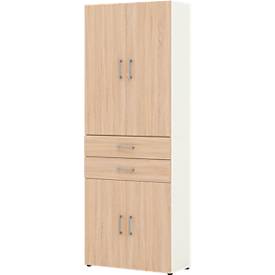 Armoire de bureau TEMPIO, en bois, 4 portes, 2 tiroirs, 6 OH, L 800 x P 340 x H 2130 mm, blanc/chêne Sonoma