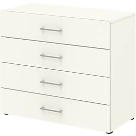 Armoire de bureau TEMPIO, en bois, 4 tiroirs, 2 OH, L 800 x P 340 x H 720 mm, blanc/blanc