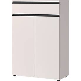Armoire de classement Aalborg, 1 tiroir, 2 portes, 2 tablettes, patins de meuble, mélaminé, L 810 x P 400 x H 1200 mm, graphite