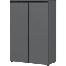 Armoire de classement Aalborg, 2 portes, 2 tablettes, patins de meuble, revêtement de résine de mélamine, L 810 x P 400 x H 1200 mm, graphite