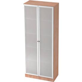 Armoire de classement avec portes vitrées ULM, 5 HC, l. 800 x P 420 x H 2004 mm, coloris noyer