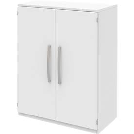 Armoire de classement BARI, 3 hauteurs de classeurs, 2 tablettes, l. 819 x P 430 x H 1117 mm, blanc