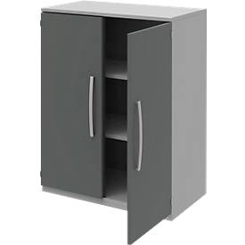 Armoire de classement BARI, 3 hauteurs de classeurs, 2 tablettes, l. 819 x P 430 x H 1117 mm, gris clair/anthracite