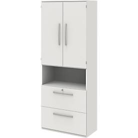 Armoire de classement BARI, 6 HC, 2 portes, 2 dossiers suspendus, verrouillage central, l. 819 x P 430 x H 2174 mm, blanc