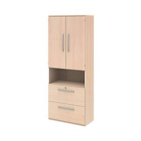 Armoire de classement BARI, 6 HC, 2 portes, 2 dossiers suspendus, verrouillage central, l. 819 x P 430 x H 2174 mm, coloris érable