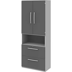 Armoire de classement BARI, 6 HC, 2 portes, 2 dossiers suspendus, verrouillage central, l. 819 x P 430 x H 2174 mm, gris clair/anthracite