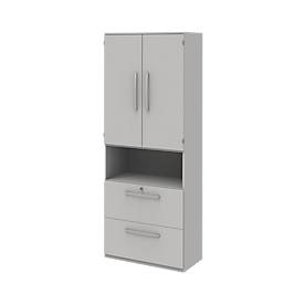 Armoire de classement BARI, 6 HC, 2 portes, 2 dossiers suspendus, verrouillage central, l. 819 x P 430 x H 2174 mm, gris clair