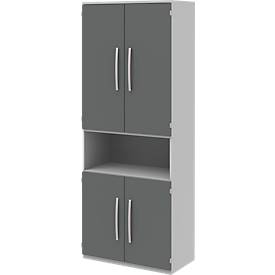 Armoire de classement BARI, 6 HC, 3 tablettes, 1 compartiment ouvert, l. 819 x P 430 x H 2174 mm, gris clair/anthracite