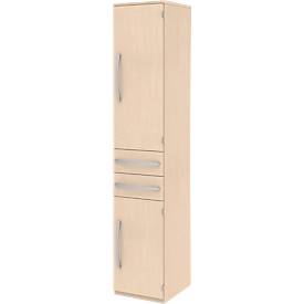 Armoire de classement BARI, 6 HC, 3 tablettes, 2 tiroirs, charnière de porte côté droit, l. 427 x P 430 x H 2174 mm, érable/érable/alu