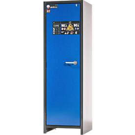 Armoire de sécurité à batteries lithium-ion Asecos type 90 ION-CORE-90, 4 tablettes, L 599 x P 615 x H 1953 mm, gris anthracite/bleu gentiane