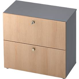 Armoire pour dossiers suspendus TOPAS LINE, 2 hauteurs de classeurs, avec extension totale, graphite/décor chêne