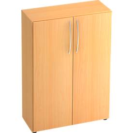 Armoire TARA, 3 hauteurs de classeurs, l. 800 x P 420 x H 1144 mm, portes battantes, 2 étagères, empilable, coloris hêtre