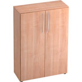 Armoire TARA, 3 hauteurs de classeurs, l. 800 x P 420 x H 1144 mm, portes battantes, 2 étagères, empilable, coloris noyer