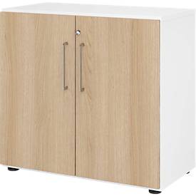 Armoires Breno, 2 HC, verrouillables, 28 kg par étagère, L 800 x P 420 x H 748 mm, blanc/chêne