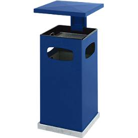 Ascher-Papierkorb mit abnehmbarem Dach, 70 Liter, B 395 x T 395 x H 910 mm, enzianblau RAL 5010