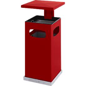 Ascher-Papierkorb mit abnehmbarem Dach, 70 Liter, B 395 x T 395 x H 910 mm, feuerrot RAL 3000