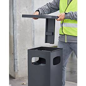 Ascher-Papierkorb mit abnehmbarem Dach, 70 Liter, B 395 x T 395 x H 910 mm, schwarzgrau RAL 7021