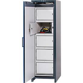 Asecos Akku-Ladeschrank Typ 90 ION-CHARGE-90, 5 Schließfächer, B 599 x T 615 x H 1953 mm, Anthrazitgrau/Enzianblau