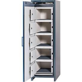 Asecos Akku-Ladeschrank Typ 90 ION-CHARGE-90, 5 Schließfächer, B 599 x T 615 x H 1953 mm, Anthrazitgrau/Enzianblau