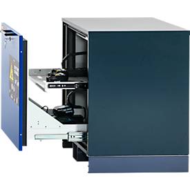 Asecos Akku-Ladeschrank Typ 90 ION-CHARGE-90, Unterbauschrank, Schublade mit 2 Auszugsebenen, B 593 x T 574 x H 780 mm, Anthrazitgrau/Enzianblau
