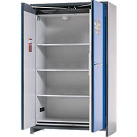 Asecos Akku-Lagerschrank ION-CORE-90 CS 1200, 4 Fachböden gelocht + 1 Bodenauffangwanne, B 1193 x T 615 x H 1953 mm