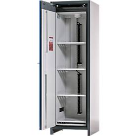 Asecos Lithium-Ionen-Akku-Sicherheitsschrank Typ 90 ION-CORE-90, 4 Fachböden, B 599 x T 615 x H 1953 mm, Anthrazitgrau/Enzianblau