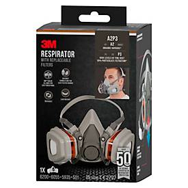 Atemschutzmaske 3M 6003KIT-1, Typ A1P3, gegen organische Dämpfe, mit austauschbaren Filtern, wiederverwendbar, grau, 1 Stück