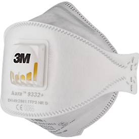Atemschutzmaske 3M Aura Cool Flow 9332+, Einweg, Typ Partikelmaske FFP3, EN 149:2001 + A1:2009, mit Ventil, Polypropylen, weiß, 10 Stück