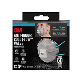 Atemschutzmaske 3M Cool Flow™ 9922, Typ FFP2, 94 % Partikelfilterung, geruchshemmend, mit Ventil, grau, 2 Stück