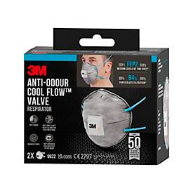 Atemschutzmaske 3M Cool Flow™ 9922, Typ FFP2, 94 % Partikelfilterung, geruchshemmend, mit Ventil, grau, 2 Stück