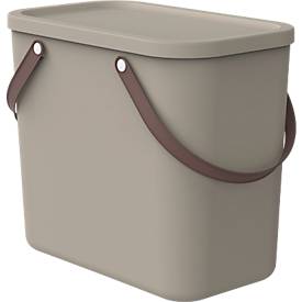 Aufbewahrungsbox ALBULA, mit Deckel, 25 Liter, Bügelgriff, stapelbar, aus recyceltem Kunststoff, B 400 x T 235 x H 340 mm, braun