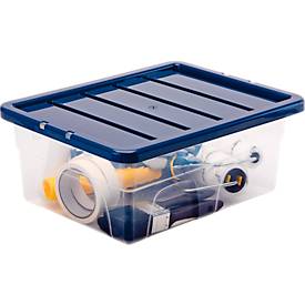 Aufbewahrungsbox Fellowes BANKERS BOX, Volumen 15 l, stapelbar, Deckel mit Klippverschluss, L 400 x B 320 x H 170 mm Polypropylen, transparent-dunkelblau