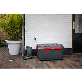 Aufbewahrungsbox Sunware Q-LINE, 130L, wasserdicht, mit Griff und Rollen, 6 Verschlussclips, L 790 x B 425 x H 425 mm, anthrazit/rot